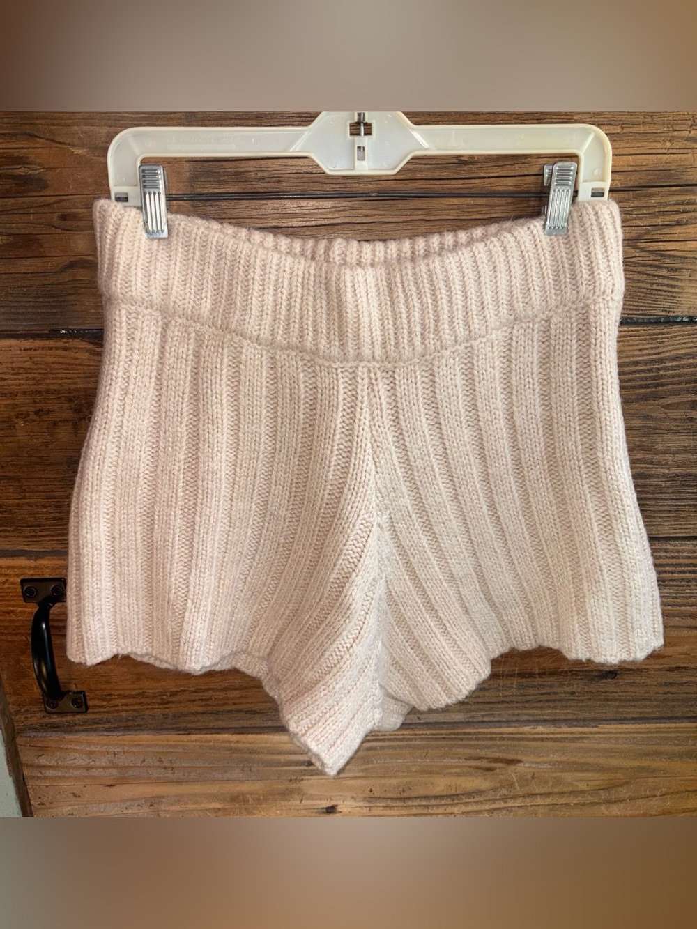 Blank NYC Ribbed High Waist Knit Shorts - Beige